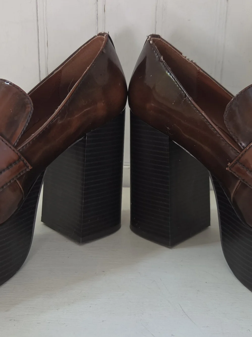 Madden Girl Size 8.5 Brown Platform Chunky Penny Loafers Heels